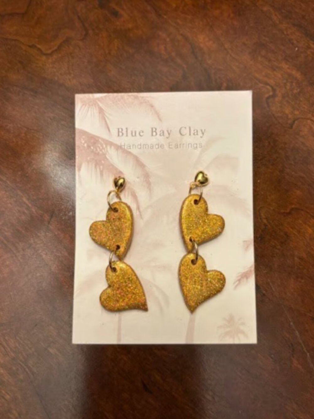 Gold Polymer Clay Heart Dangle Earrings